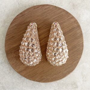 Joan Boyce Rose Gold Color Clear Crystal Dangle Drop Clip On Earrings